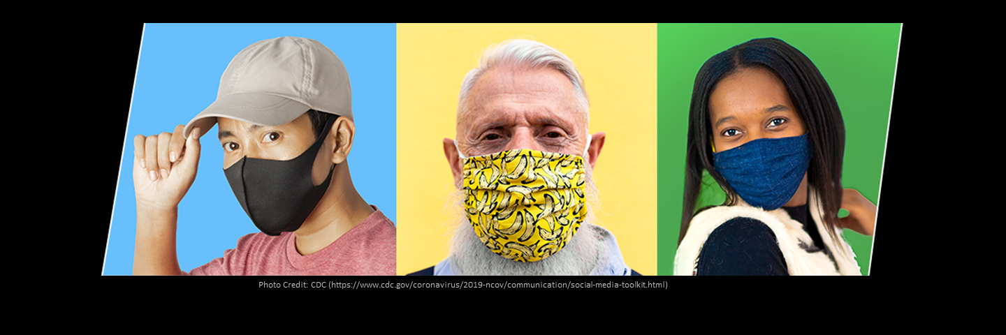 Image from the CDC showing three different people wearing fabric masks.